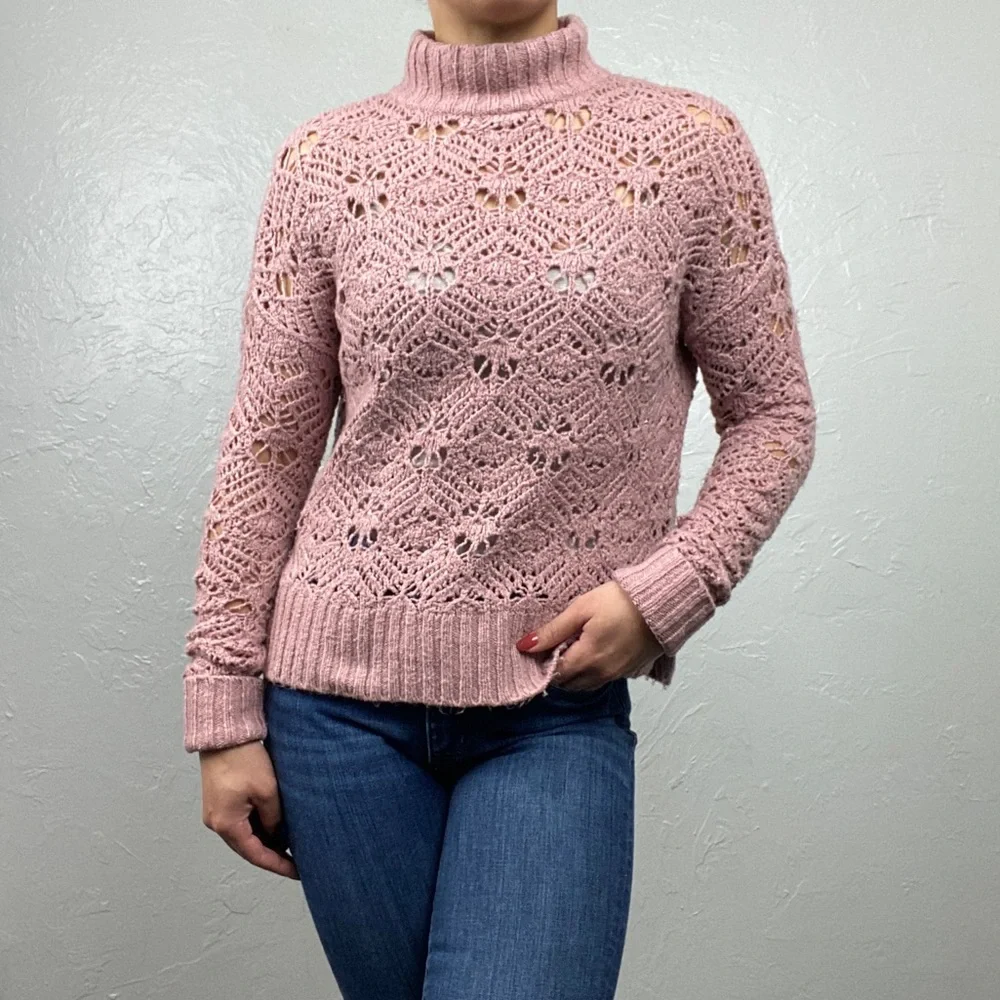 American Eagle mauve mock neck open knit sweater size XS - Picture 2 of 9